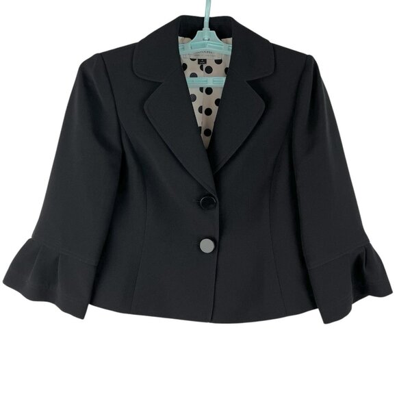 Tahari Women's Lined Black Blazer Jacket Sz 4 Bell Sleeve Two Buttons Polyester - Picture 1 of 12
